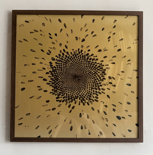 Sunflower spiral - Black ink screen print on paper